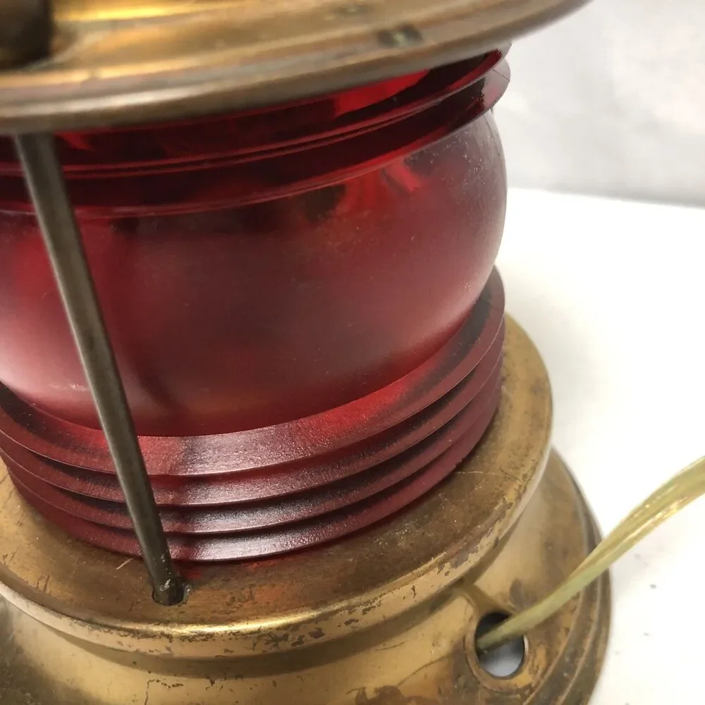 Vintage Nautical Marine Ships Copper and Brass Electric Red Lamp Anchor Working